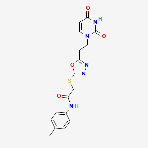 molecular formula C17H17N5O4S B2752223 2-((5-(2-(2,4-dioxo-3,4-dihydropyrimidin-1(2H)-yl)ethyl)-1,3,4-oxadiazol-2-yl)thio)-N-(p-tolyl)acetamide CAS No. 946307-12-6
