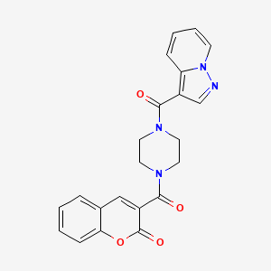 molecular formula C22H18N4O4 B2752227 3-(4-(pyrazolo[1,5-a]pyridine-3-carbonyl)piperazine-1-carbonyl)-2H-chromen-2-one CAS No. 1396873-12-3