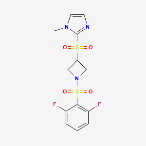 molecular formula C13H13F2N3O4S2 B2752233 2-((1-((2,6-二氟苯基)磺酰)吖唑-3-基)磺酰)-1-甲基-1H-咪唑 CAS No. 2034261-78-2