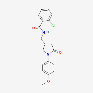 molecular formula C19H19ClN2O3 B2752235 2-chloro-N-((1-(4-methoxyphenyl)-5-oxopyrrolidin-3-yl)methyl)benzamide CAS No. 954628-40-1