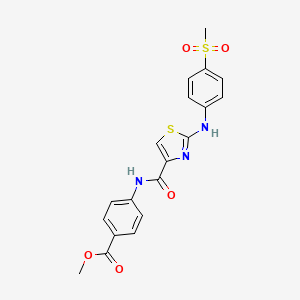molecular formula C19H17N3O5S2 B2752237 Methyl 4-(2-((4-(methylsulfonyl)phenyl)amino)thiazole-4-carboxamido)benzoate CAS No. 1172954-99-2