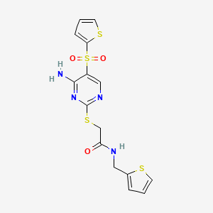molecular formula C15H14N4O3S4 B2752252 2-{[4-amino-5-(2-thienylsulfonyl)pyrimidin-2-yl]thio}-N-(2-thienylmethyl)acetamide CAS No. 1242969-04-5
