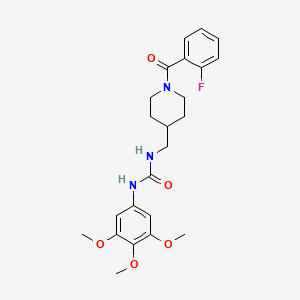 molecular formula C23H28FN3O5 B2752254 1-((1-(2-Fluorobenzoyl)piperidin-4-yl)methyl)-3-(3,4,5-trimethoxyphenyl)urea CAS No. 1235233-66-5