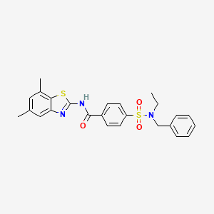 molecular formula C25H25N3O3S2 B2752255 4-[苄基(乙基)磺酰]-N-(5,7-二甲基-1,3-苯并噻唑-2-基)苯甲酰胺 CAS No. 905676-88-2