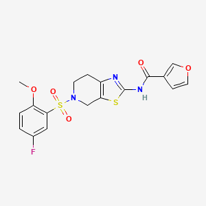 molecular formula C18H16FN3O5S2 B2752265 N-(5-((5-fluoro-2-methoxyphenyl)sulfonyl)-4,5,6,7-tetrahydrothiazolo[5,4-c]pyridin-2-yl)furan-3-carboxamide CAS No. 1428350-73-5