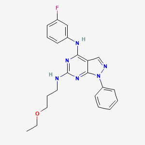 molecular formula C22H23FN6O B2752274 N~6~-(3-ethoxypropyl)-N~4~-(3-fluorophenyl)-1-phenyl-1H-pyrazolo[3,4-d]pyrimidine-4,6-diamine CAS No. 955304-16-2