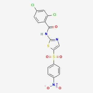 molecular formula C16H9Cl2N3O5S2 B2752279 2,4-dichloro-N-(5-((4-nitrophenyl)sulfonyl)thiazol-2-yl)benzamide CAS No. 302548-49-8