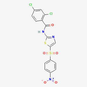 molecular formula C16H9Cl2N3O5S2 B2752279 2,4-二氯-N-(5-((4-硝基苯基)磺酰)噻唑-2-基)苯甲酰胺 CAS No. 302548-49-8