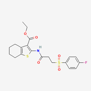 molecular formula C20H22FNO5S2 B2752288 Ethyl 2-(3-((4-fluorophenyl)sulfonyl)propanamido)-4,5,6,7-tetrahydrobenzo[b]thiophene-3-carboxylate CAS No. 895474-97-2