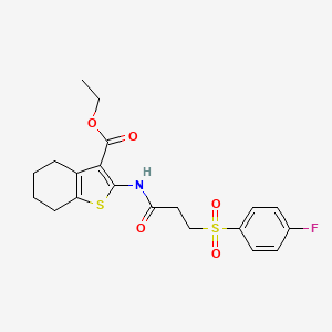 molecular formula C20H22FNO5S2 B2752288 乙酸2-(3-((4-氟苯基)磺酰)丙酰氨基)-4,5,6,7-四氢苯并[b]噻吩-3-羧酯 CAS No. 895474-97-2