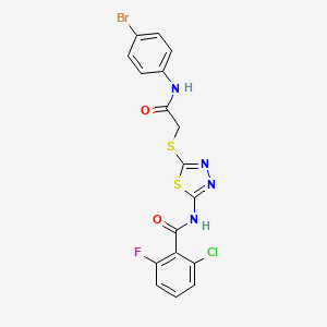 molecular formula C17H11BrClFN4O2S2 B2752298 N-(5-((2-((4-bromophenyl)amino)-2-oxoethyl)thio)-1,3,4-thiadiazol-2-yl)-2-chloro-6-fluorobenzamide CAS No. 391869-35-5