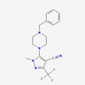 molecular formula C17H18F3N5 B2752310 5-(4-benzylpiperazino)-1-methyl-3-(trifluoromethyl)-1H-pyrazole-4-carbonitrile CAS No. 324009-13-4