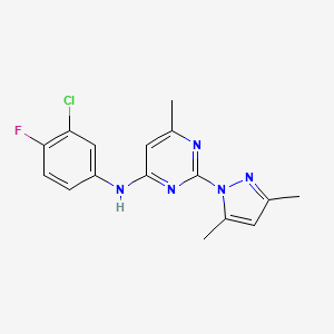 molecular formula C16H15ClFN5 B2752311 N-(3-chloro-4-fluorophenyl)-2-(3,5-dimethyl-1H-pyrazol-1-yl)-6-methylpyrimidin-4-amine CAS No. 1019106-73-0