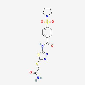 molecular formula C15H17N5O4S3 B2752316 N-(5-((2-amino-2-oxoethyl)thio)-1,3,4-thiadiazol-2-yl)-4-(pyrrolidin-1-ylsulfonyl)benzamide CAS No. 868974-89-4