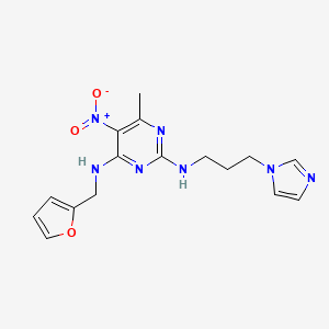 molecular formula C16H19N7O3 B2752320 N2-(3-(1H-imidazol-1-yl)propyl)-N4-(furan-2-ylmethyl)-6-methyl-5-nitropyrimidine-2,4-diamine CAS No. 1251685-51-4