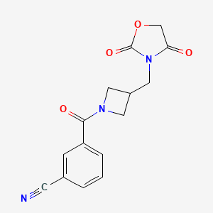 molecular formula C15H13N3O4 B2752335 3-(3-((2,4-Dioxooxazolidin-3-yl)methyl)azetidine-1-carbonyl)benzonitrile CAS No. 2034462-52-5
