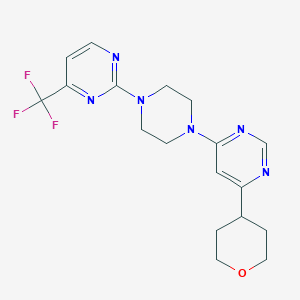 molecular formula C18H21F3N6O B2752336 4-(Oxan-4-yl)-6-{4-[4-(trifluoromethyl)pyrimidin-2-yl]piperazin-1-yl}pyrimidine CAS No. 2415512-82-0