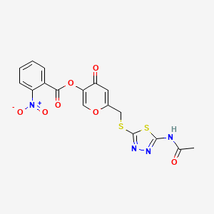 molecular formula C17H12N4O7S2 B2752345 6-(((5-acetamido-1,3,4-thiadiazol-2-yl)thio)methyl)-4-oxo-4H-pyran-3-yl 2-nitrobenzoate CAS No. 896016-07-2