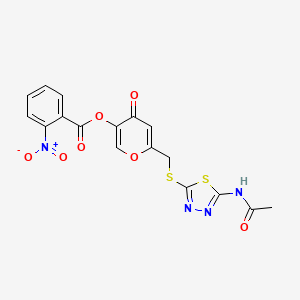 molecular formula C17H12N4O7S2 B2752345 6-(((5-乙酰氨基-1,3,4-噻二唑-2-基)硫)甲基)-4-氧代-4H-吡喃-3-基-2-硝基苯甲酸酯 CAS No. 896016-07-2