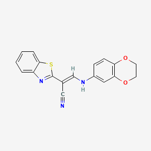 molecular formula C18H13N3O2S B2752367 (E)-2-(benzo[d]thiazol-2-yl)-3-((2,3-dihydrobenzo[b][1,4]dioxin-6-yl)amino)acrylonitrile CAS No. 577787-17-8