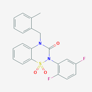 molecular formula C21H16F2N2O3S B2752395 2-(2,5-difluorophenyl)-4-(2-methylbenzyl)-2H-benzo[e][1,2,4]thiadiazin-3(4H)-one 1,1-dioxide CAS No. 941924-02-3