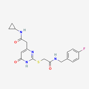 molecular formula C18H19FN4O3S B2752398 N-cyclopropyl-2-(2-((2-((4-fluorobenzyl)amino)-2-oxoethyl)thio)-6-oxo-1,6-dihydropyrimidin-4-yl)acetamide CAS No. 1105238-83-2