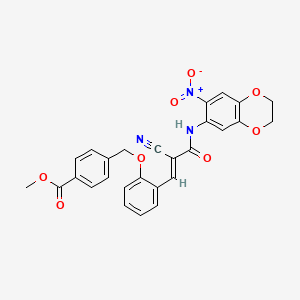 molecular formula C27H21N3O8 B2752404 甲酸甲酯 4-[[2-[(E)-2-氰基-3-[(6-硝基-2,3-二氢-1,4-苯并二氧杂环庚-7-基)氨基]-3-氧代丙-1-烯基]苯氧基]甲基]苯甲酸酯 CAS No. 741728-23-4