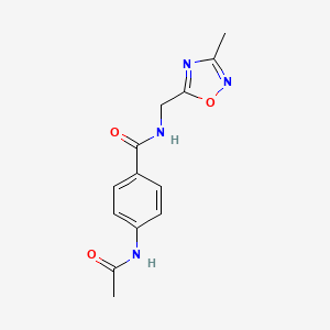 molecular formula C13H14N4O3 B2752405 4-acetamido-N-((3-methyl-1,2,4-oxadiazol-5-yl)methyl)benzamide CAS No. 1207055-42-2