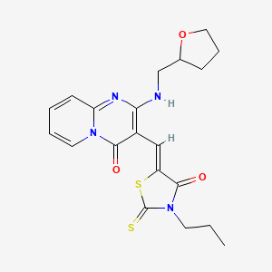 molecular formula C20H22N4O3S2 B2752417 (Z)-5-((4-oxo-2-(((tetrahydrofuran-2-yl)methyl)amino)-4H-pyrido[1,2-a]pyrimidin-3-yl)methylene)-3-propyl-2-thioxothiazolidin-4-one CAS No. 378774-59-5