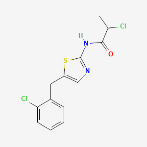 molecular formula C13H12Cl2N2OS B2752428 2-chloro-N-[5-(2-chlorobenzyl)-1,3-thiazol-2-yl]propanamide CAS No. 850020-85-8