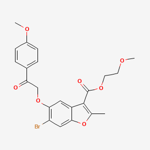 molecular formula C22H21BrO7 B2752452 2-甲氧基乙基-6-溴-5-[2-(4-甲氧基苯基)-2-氧代乙氧基]-2-甲基-1-苯并呋喃-3-甲酸酯 CAS No. 385420-42-8