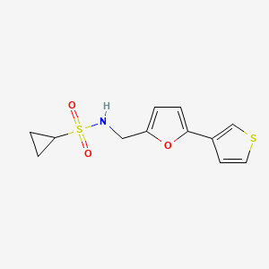 molecular formula C12H13NO3S2 B2752455 N-((5-(thiophen-3-yl)furan-2-yl)methyl)cyclopropanesulfonamide CAS No. 2034565-11-0