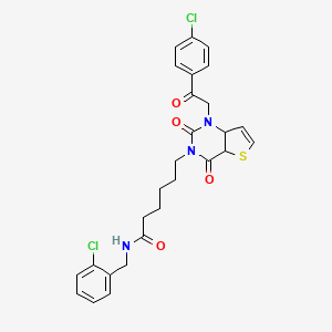 molecular formula C27H25Cl2N3O4S B2752548 6-{1-[2-(4-chlorophenyl)-2-oxoethyl]-2,4-dioxo-1H,2H,3H,4H-thieno[3,2-d]pyrimidin-3-yl}-N-[(2-chlorophenyl)methyl]hexanamide CAS No. 912884-80-1