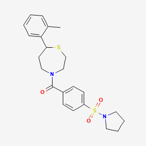 molecular formula C23H28N2O3S2 B2752593 (4-(吡咯烷-1-基磺酰基)苯基)(7-(邻甲苯基)-1,4-噻吩-4-基)甲酮 CAS No. 1705250-12-9