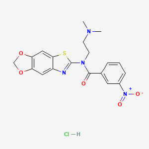 molecular formula C19H19ClN4O5S B2752597 N-([1,3]二氧杂环[4',5':4,5]苯并[1,2-d]噻唑-6-基)-N-(2-(二甲基氨基)乙基)-3-硝基苯甲酰胺；盐酸 CAS No. 1219201-94-1