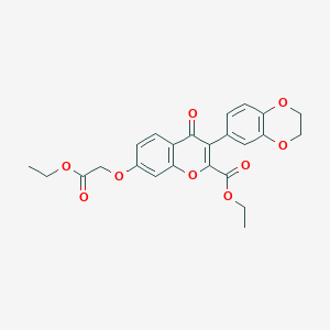 B2752607 Ethyl 3-(2,3-dihydro-1,4-benzodioxin-6-yl)-7-(2-ethoxy-2-oxoethoxy)-4-oxochromene-2-carboxylate CAS No. 637749-13-4