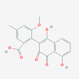 molecular formula C19H14O7 B2752639 2-(1,5-Dihydroxy-3,4-dioxonaphthalen-2-yl)-3-methoxy-5-methylbenzoic acid CAS No. 76191-50-9