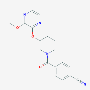 molecular formula C18H18N4O3 B2752641 4-(3-((3-Methoxypyrazin-2-yl)oxy)piperidine-1-carbonyl)benzonitrile CAS No. 2034232-07-8