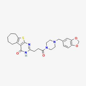 molecular formula C26H30N4O4S B2752645 2-(3-(4-(苯并[d][1,3]二噁烷-5-基甲基)哌嗪-1-基)-3-氧代丙基)-6,7,8,9-四氢-3H-环庚[4,5]噻吩并[2,3-d]嘧啶-4(5H)-酮 CAS No. 950443-92-2