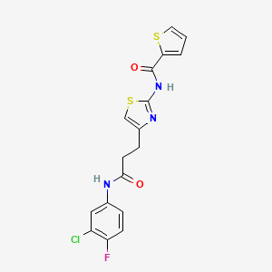 molecular formula C17H13ClFN3O2S2 B2752711 N-(4-(3-((3-氯-4-氟苯基)氨基)-3-氧代丙基噻嗪-2-基)噻吩-2-基)甲酰胺 CAS No. 1021228-62-5