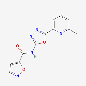 molecular formula C12H9N5O3 B2752720 N-(5-(6-methylpyridin-2-yl)-1,3,4-oxadiazol-2-yl)isoxazole-5-carboxamide CAS No. 1351641-78-5
