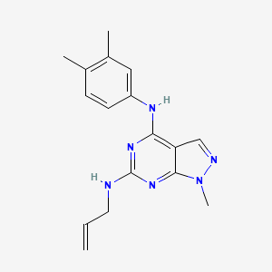 molecular formula C17H20N6 B2752727 (3,4-Dimethylphenyl)[1-methyl-6-(prop-2-enylamino)pyrazolo[4,5-e]pyrimidin-4-y l]amine CAS No. 896001-23-3