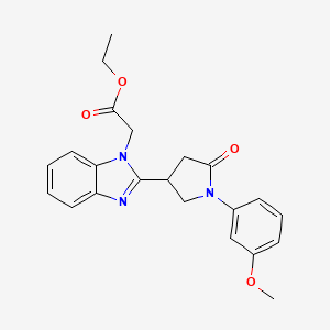 molecular formula C22H23N3O4 B2752734 Ethyl 2-{2-[1-(3-methoxyphenyl)-5-oxopyrrolidin-3-yl]benzimidazolyl}acetate CAS No. 912898-10-3