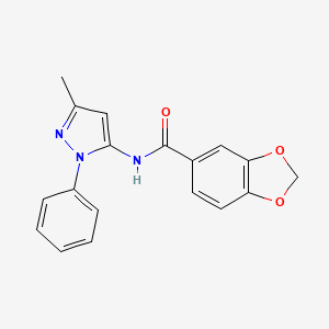 molecular formula C18H15N3O3 B2752758 N-(3-methyl-1-phenyl-1H-pyrazol-5-yl)benzo[d][1,3]dioxole-5-carboxamide CAS No. 1006512-02-2