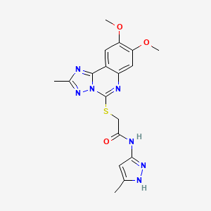 molecular formula C18H19N7O3S B2752770 2-((8,9-dimethoxy-2-methyl-[1,2,4]triazolo[1,5-c]quinazolin-5-yl)thio)-N-(3-methyl-1H-pyrazol-5-yl)acetamide CAS No. 908109-96-6