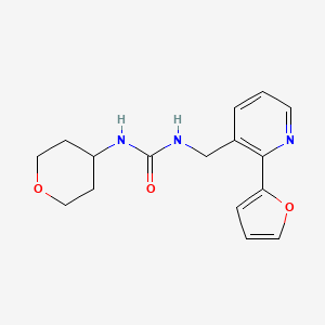 molecular formula C16H19N3O3 B2752777 1-((2-(furan-2-yl)pyridin-3-yl)methyl)-3-(tetrahydro-2H-pyran-4-yl)urea CAS No. 2034565-83-6