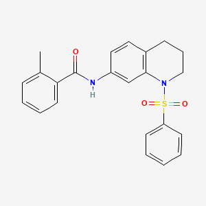 molecular formula C23H22N2O3S B2752801 N-[1-(benzenesulfonyl)-3,4-dihydro-2H-quinolin-7-yl]-2-methylbenzamide CAS No. 1005301-29-0