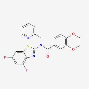 molecular formula C22H15F2N3O3S B2752820 N-(4,6-difluorobenzo[d]thiazol-2-yl)-N-(pyridin-2-ylmethyl)-2,3-dihydrobenzo[b][1,4]dioxine-6-carboxamide CAS No. 900005-91-6