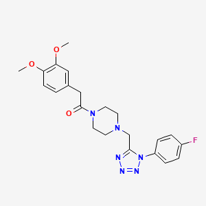 molecular formula C22H25FN6O3 B2752821 2-(3,4-dimethoxyphenyl)-1-(4-((1-(4-fluorophenyl)-1H-tetrazol-5-yl)methyl)piperazin-1-yl)ethanone CAS No. 1049404-05-8