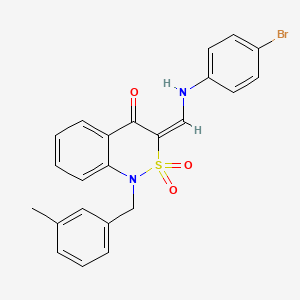 molecular formula C23H19BrN2O3S B2752842 (3E)-3-{[(4-bromophenyl)amino]methylene}-1-(3-methylbenzyl)-1H-2,1-benzothiazin-4(3H)-one 2,2-dioxide CAS No. 892304-77-7